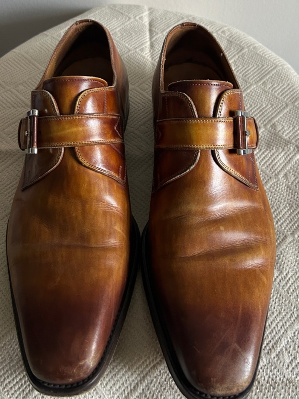 Magnanni Burnished Cognac Tan Single Monk Strap Shoes